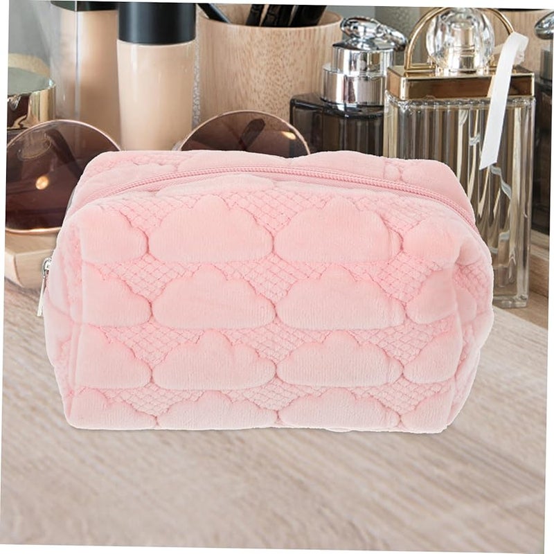 Veemoon Plush Pink Makeup Bag Travel Cosmetic Pouch Ample Storage For Women - Image 4